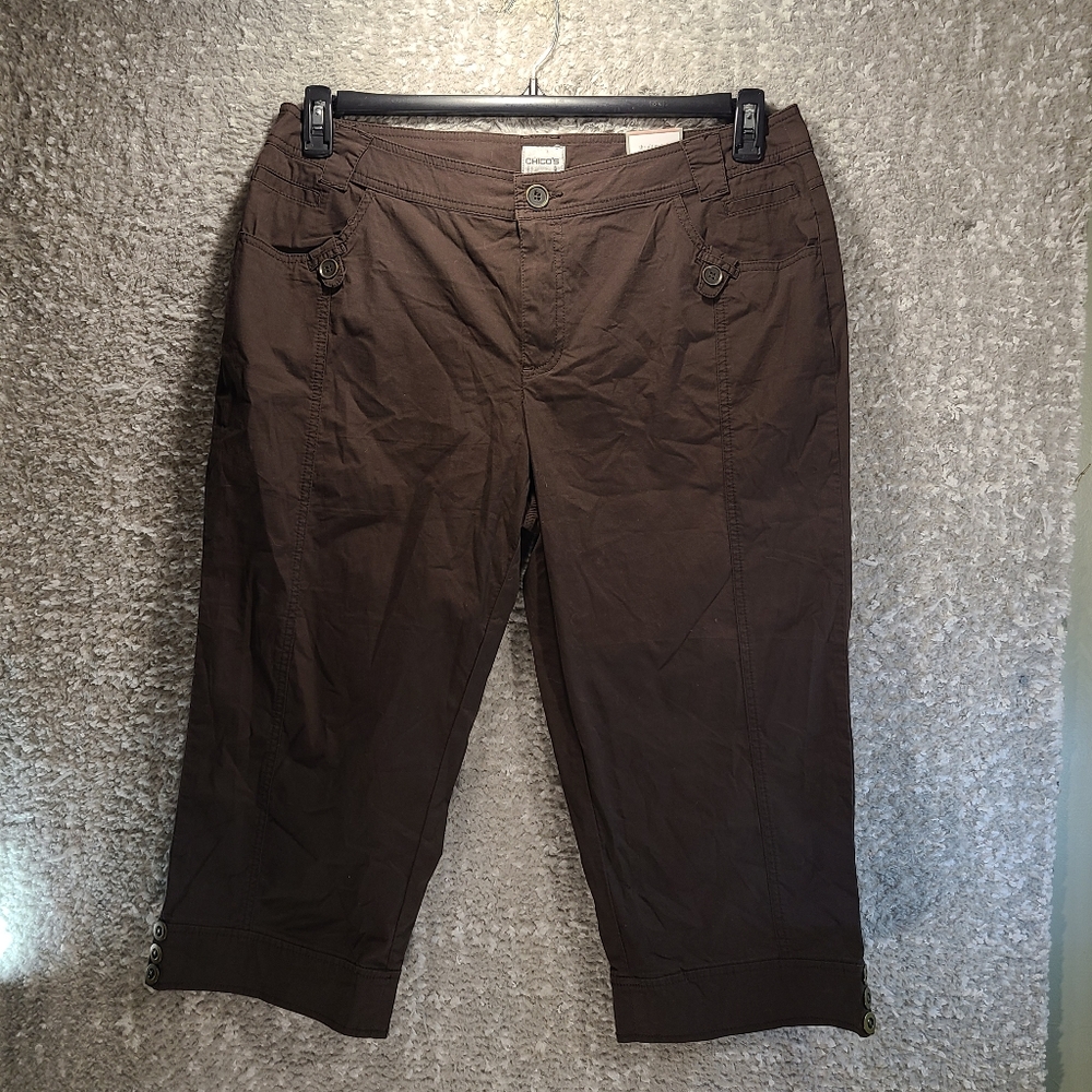 Chico's The Ultimate Fit Crop Brown Pants Lightweight Cotton Size 3, NWT READ